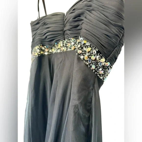 ✨Host Pick✨ BLACK CHIFFON PROM FORMAL EVENING GOWN WITH RHINESTONE ACCENTS 4 - Picture 13 of 16